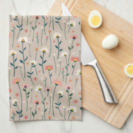 Paño De Cocina Elegante Boho Wildflower Summer Garden Taupe