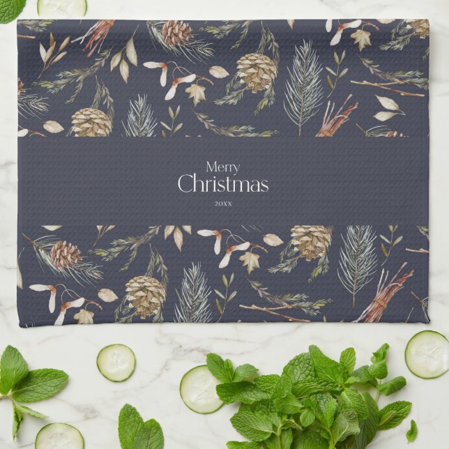 Paño De Cocina Elegante Botánico de Invierno (Doblado)
