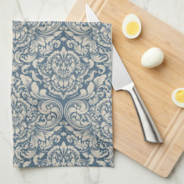 Paño De Cocina Elegante brocado barroco de damasco azul sobre bla