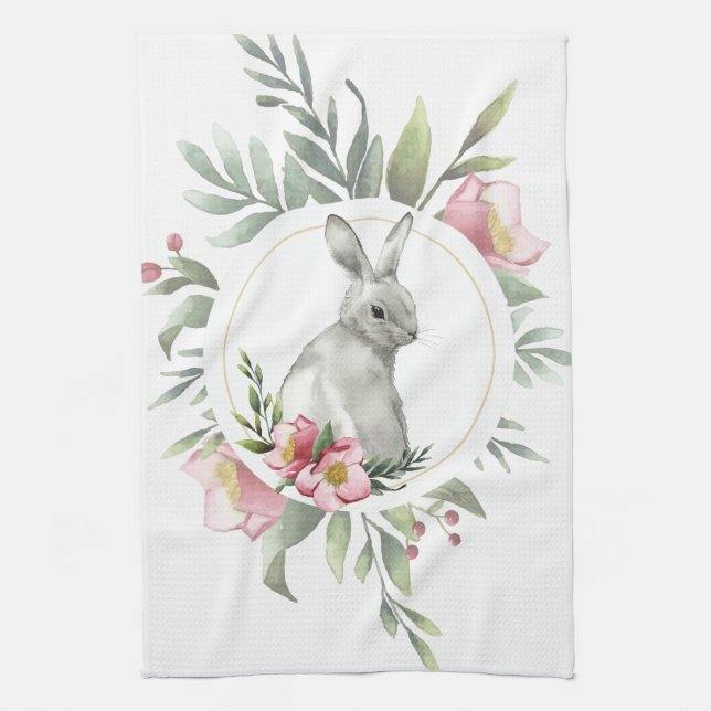 Paño De Cocina Elegante Bunny Floral de Pascua (Vertical)