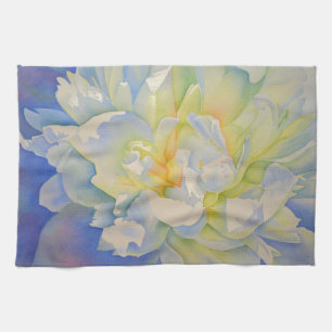 Paño De Cocina Elegante color de agua floral de peonia amarilla b