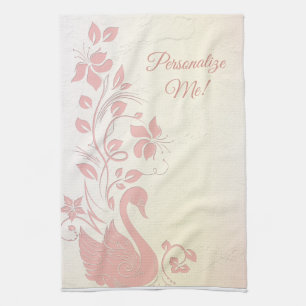 Paño De Cocina Elegante cosecha de cisne rosa personalizada