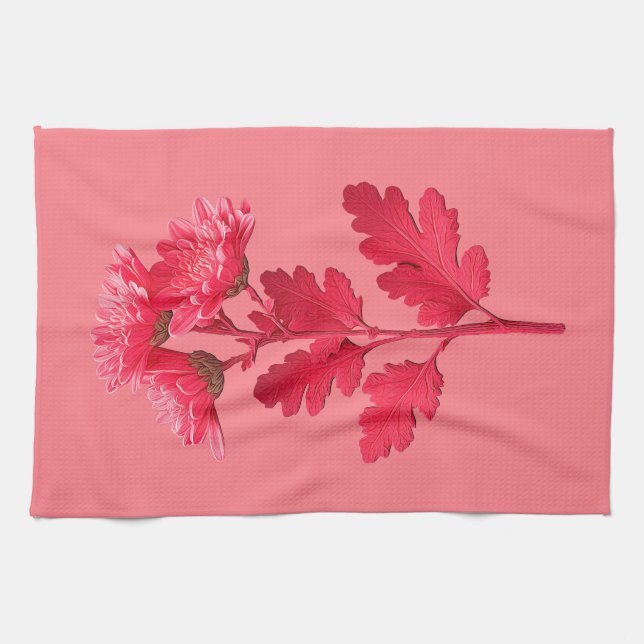 Paño De Cocina Elegante Crisantemo Rosa (Horizontal)