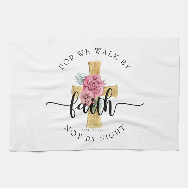 Paño De Cocina Elegante Cruz Floral Religiosa (Horizontal)