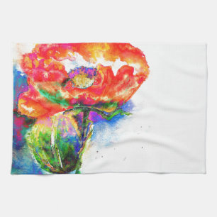 Paño De Cocina Elegante cuadro de acuarela floral rojo