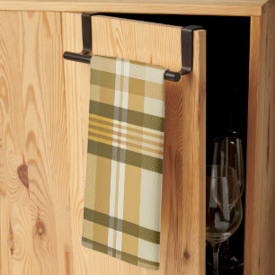 Paño De Cocina Elegante Cuadro Dorado y Beige Clásico