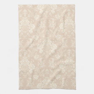 Paño De Cocina Elegante Damasco-Crema floral de Moda romántica