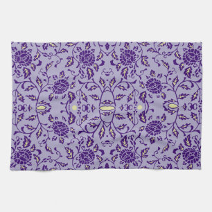 Paño De Cocina Elegante Damasco Purple de Flores