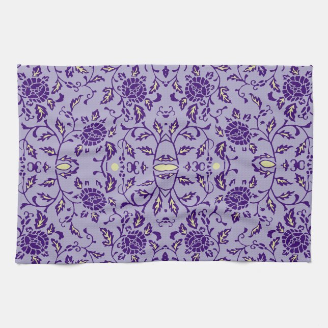 Paño De Cocina Elegante Damasco Purple de Flores (Horizontal)