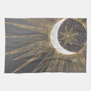 Paño De Cocina Elegante Doodles dorados Sun Moon Mandala Diseño