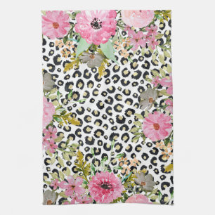 Paño De Cocina Elegante estampado de leopardo y diseño floral