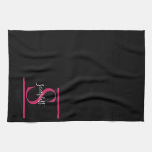 Paño De Cocina Elegante estilo Negro frambuesa rojo Monograma Nom