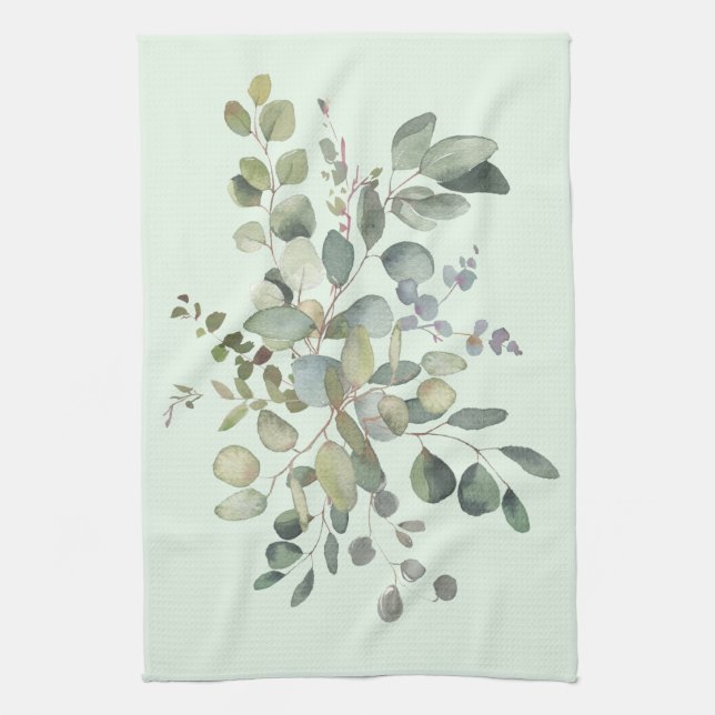Paño De Cocina Elegante Eucalyptus Agua Botánica Verde (Vertical)