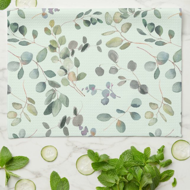 Paño De Cocina Elegante Eucalyptus Agua Botánica Verde (Doblado)
