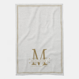 Paño De Cocina Elegante familia Gold Monogram Linen Establecer añ