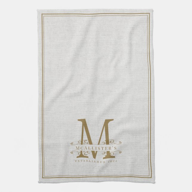 Paño De Cocina Elegante familia Gold Monogram Linen Establecer añ (Vertical)