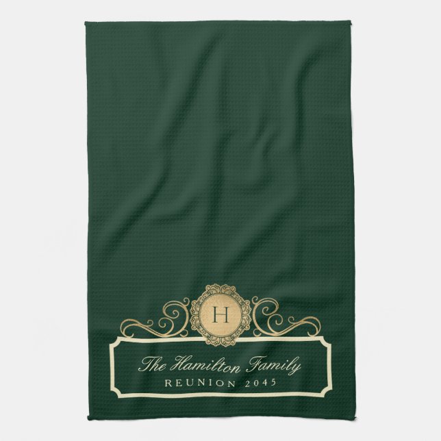Paño De Cocina Elegante familia Reunión Gold Monograma Verde (Vertical)