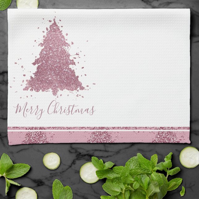 Paño De Cocina Elegante Feliz Navidad | Árbol rosa Dusty Mauve (Subido por el creador)