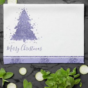 Paño De Cocina Elegante Feliz Navidad   Atractivo árbol morado
