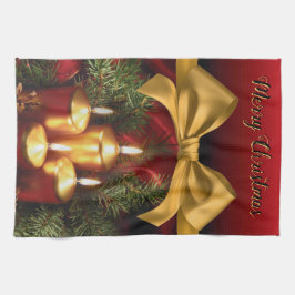 Paño De Cocina Elegante "Feliz Navidad" Dorada y Velas