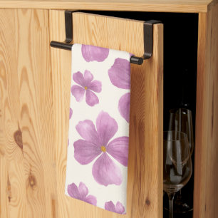 Paño De Cocina Elegante Flor de Acuarela Violeta Té