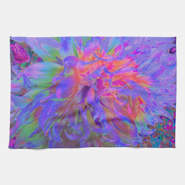 Paño De Cocina Elegante Flor de Dahlia con decoración psicodélica (Horizontal)