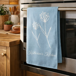 Paño De Cocina Elegante Flor Simple Azul Polvo