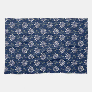 Paño De Cocina Elegante Floral Azul