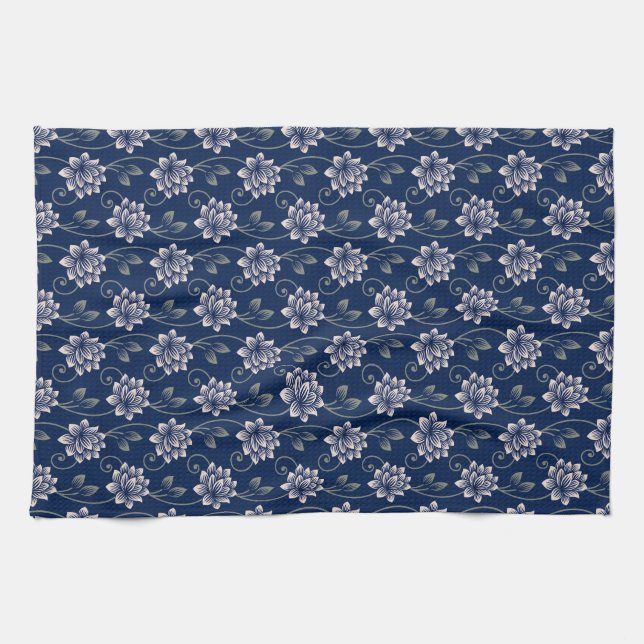 Paño De Cocina Elegante Floral Azul (Horizontal)