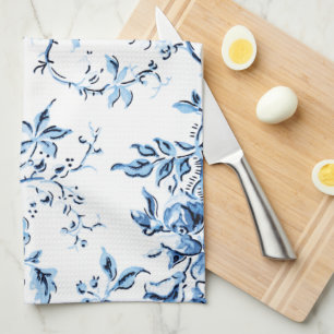 Paño De Cocina Elegante floral azul y blanco Delft