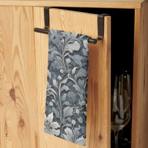 Paño De Cocina Elegante floral gris blanco plateado