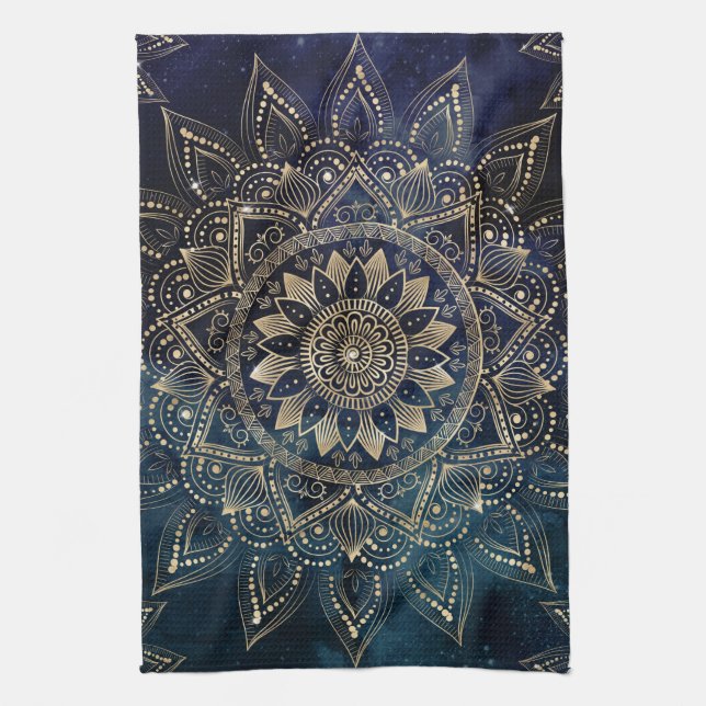 Paño De Cocina Elegante galaxia azul Mandala dorada (Vertical)