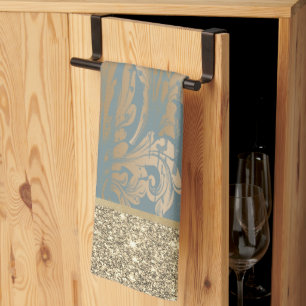 Paño De Cocina Elegante Glamuroso Dorado Brillo Vintage Damask