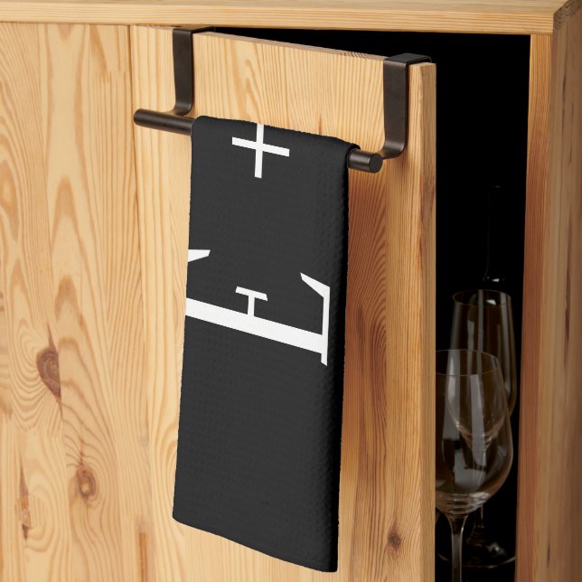 Paño De Cocina Elegante guión de personalis monograma blanco y ne (Pliegue de tercios)