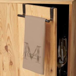 Paño De Cocina Elegante guión monograma metálico taupe dorado