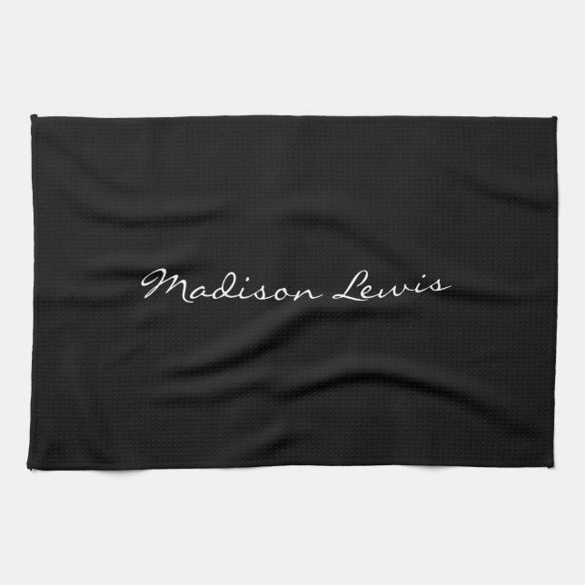 Paño De Cocina Elegante guión simple caligrafía de nombre negro (Horizontal)