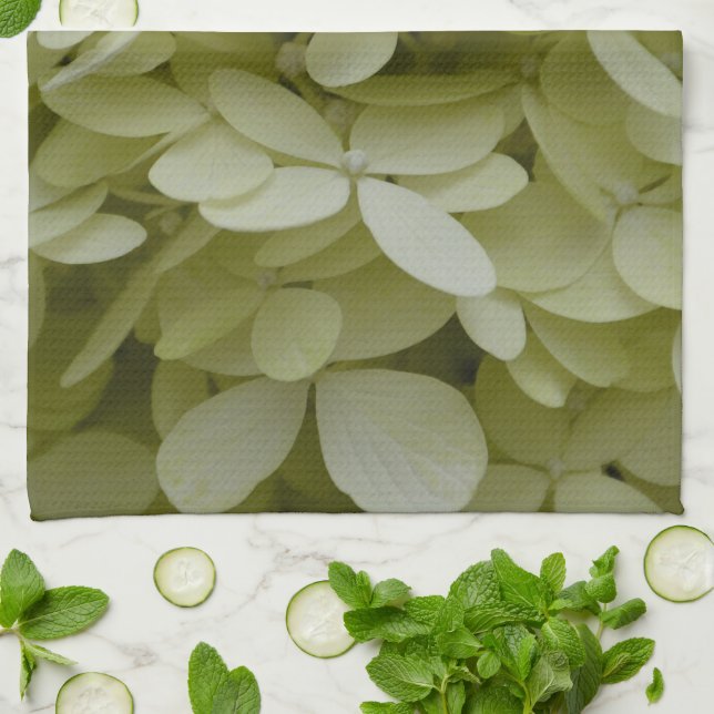 Paño De Cocina Elegante Hydrangeas Celadon Flores Verdes (Doblado)