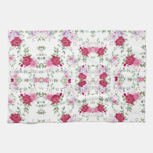 Paño De Cocina Elegante Jardín Floral Burgundy y Rosa Lavanda