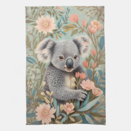 Paño De Cocina Elegante Koala Floral Pastel Encantador