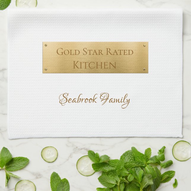 Paño De Cocina Elegante Logotipo de nombre de familia personaliza (Doblado)