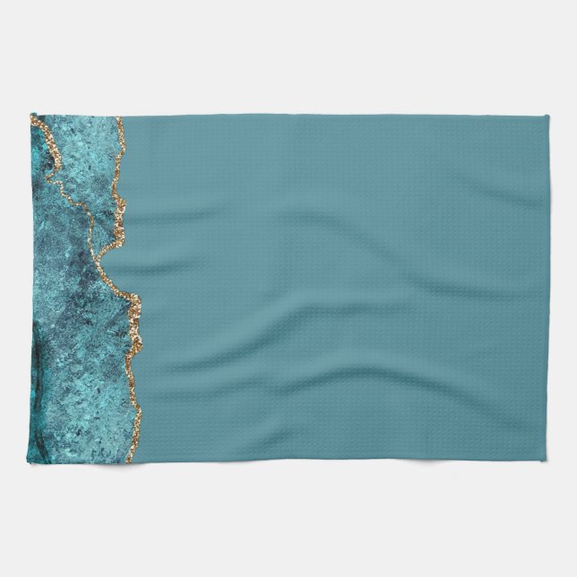 Paño De Cocina Elegante Moda Geode de la Marina Azul Oro Agate (Horizontal)
