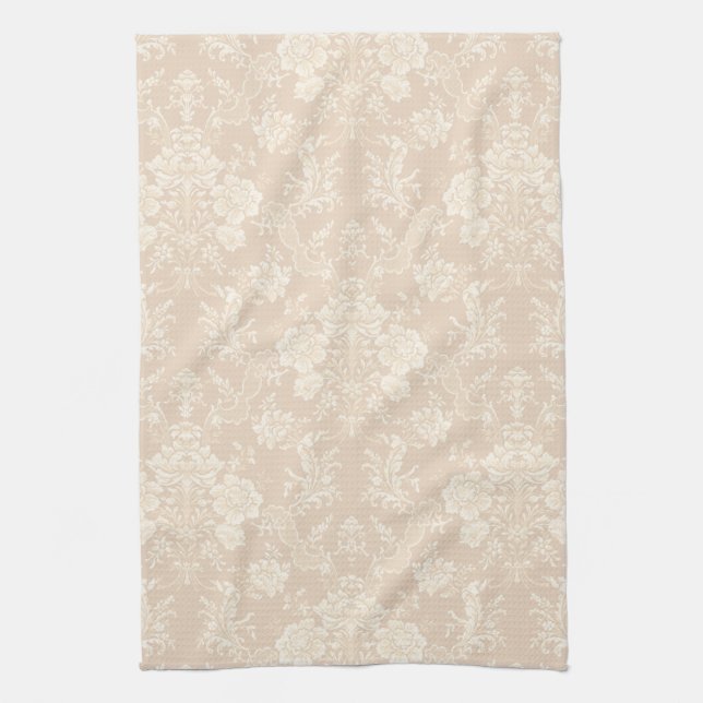 Paño De Cocina Elegante Moda romántica floral Damasco-Crema (Vertical)