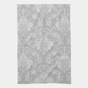 Paño De Cocina Elegante Moda romántica floral Damasco-gris