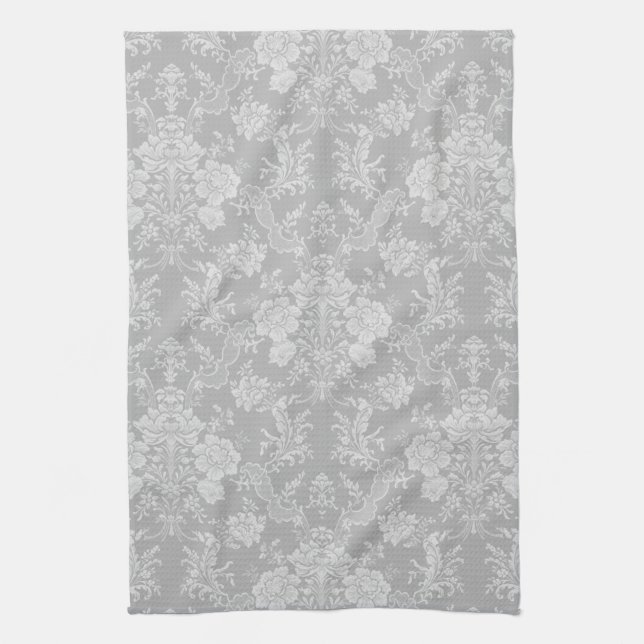 Paño De Cocina Elegante Moda romántica floral Damasco-gris (Vertical)