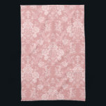 Paño De Cocina Elegante Moda romántica floral Damasco-Pastel rosa<br><div class="desc">Elegante diseño adamascado floral de inspiración vintage con flores color rosa pastel monocromo claro-oscuro,  rollitos frondosos y bolsitas de delicadas cintas de encaje. Este patrón es fluido y puede ampliarse o reducirse.</div>