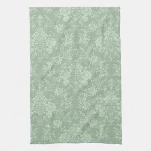Paño De Cocina Elegante Moda romántica floral Damasco-Sage Verde