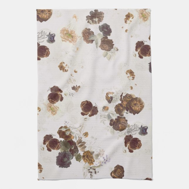 Paño De Cocina Elegante Moda Rosas beiges marrones  Floral Toile (Vertical)