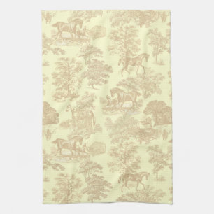 Paño De Cocina Elegante Moda Rústica Caballos Toile Beige Cream