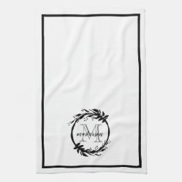 Paño De Cocina Elegante Monograma de la familia blanca y negra