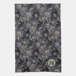 Paño De Cocina Elegante Monograma de patrón floral azul de la Mar